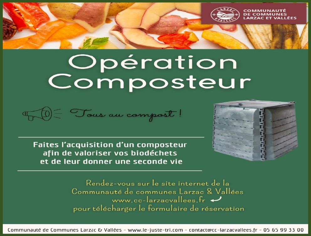 LA COMMUNAUTE DE COMMUNES LARZAC VALLEES MET A DISPOSITION DES COMPOSTEURS DESORMAIS GRATUITS
